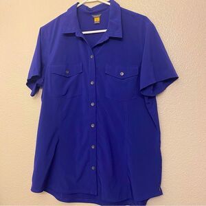 Eddie Bauer blue button up short sleeve outdoors hiking Shirt quick dry XL